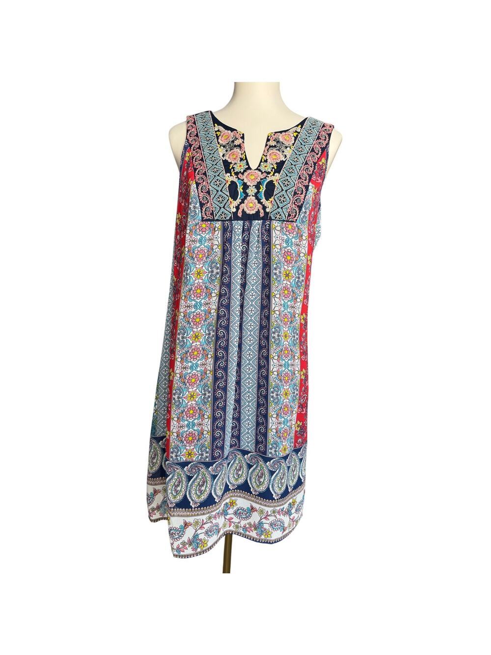 Luxology Embroidered Paisley Shift Dress Sleeveless Boho Size 12 Lined